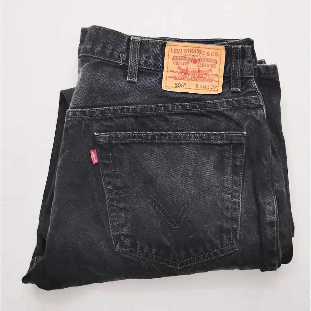 Levis 505 Jeans Black Straight Leg 40x32 Made In Mexico  2005 Vintage Faded